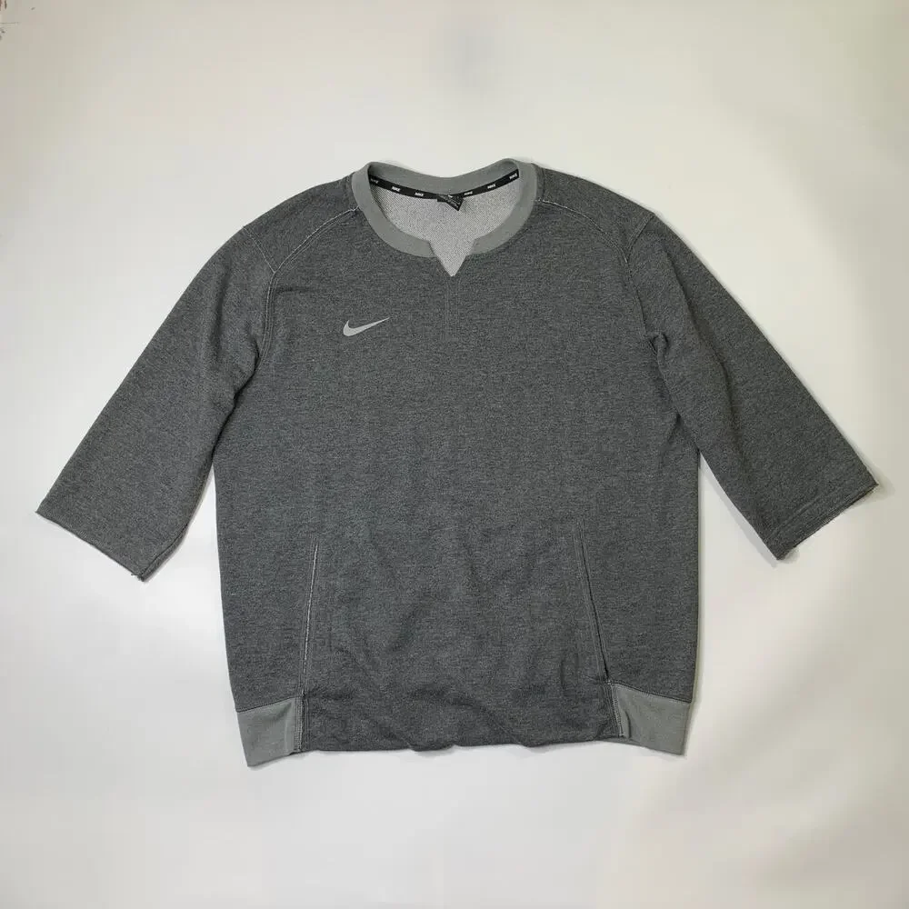 Nike Sweatshirt Mens L Large Gray Team 3/4 Flux Crew Dri Fit Pullover Split Neck